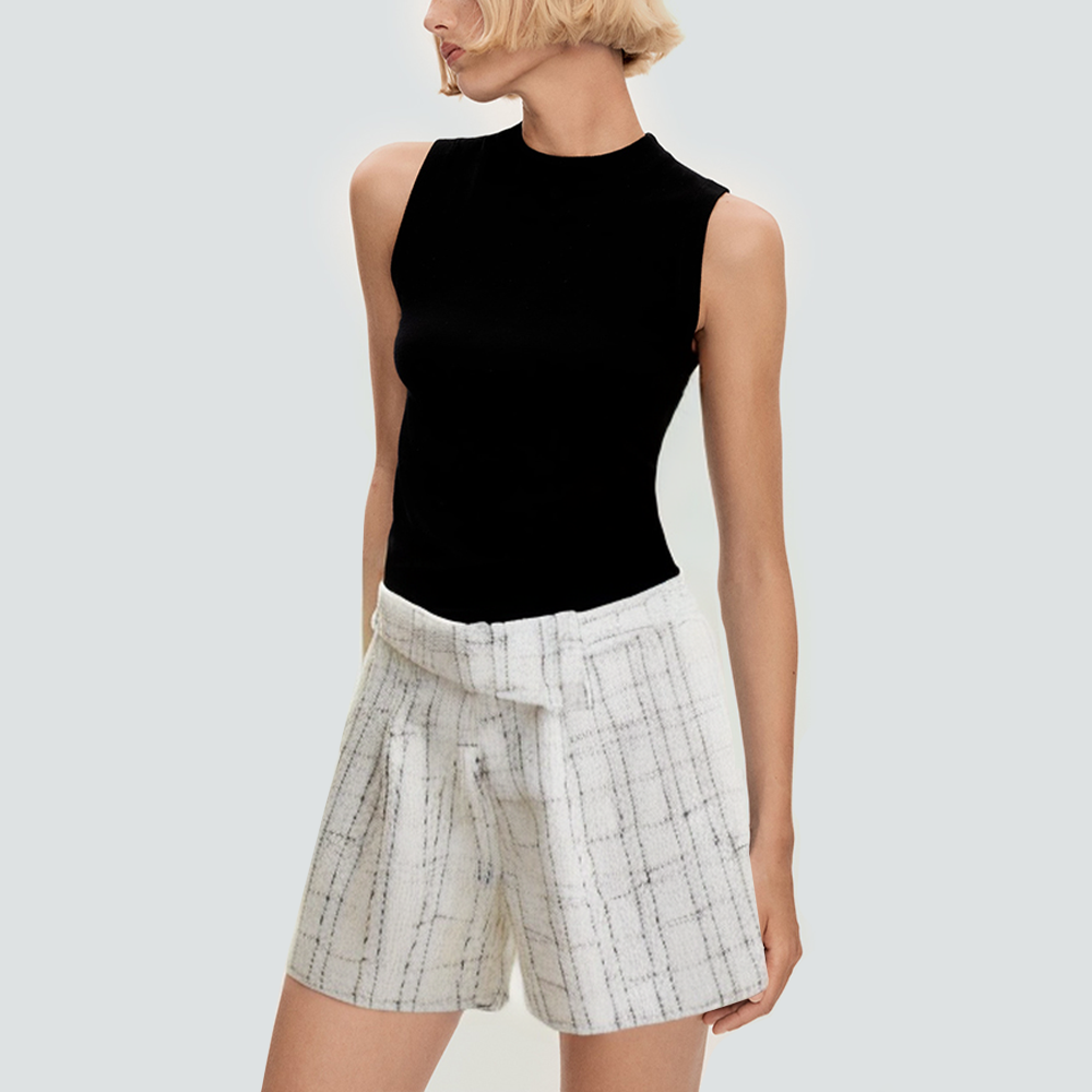 Women's plaid printed pleated casual shorts