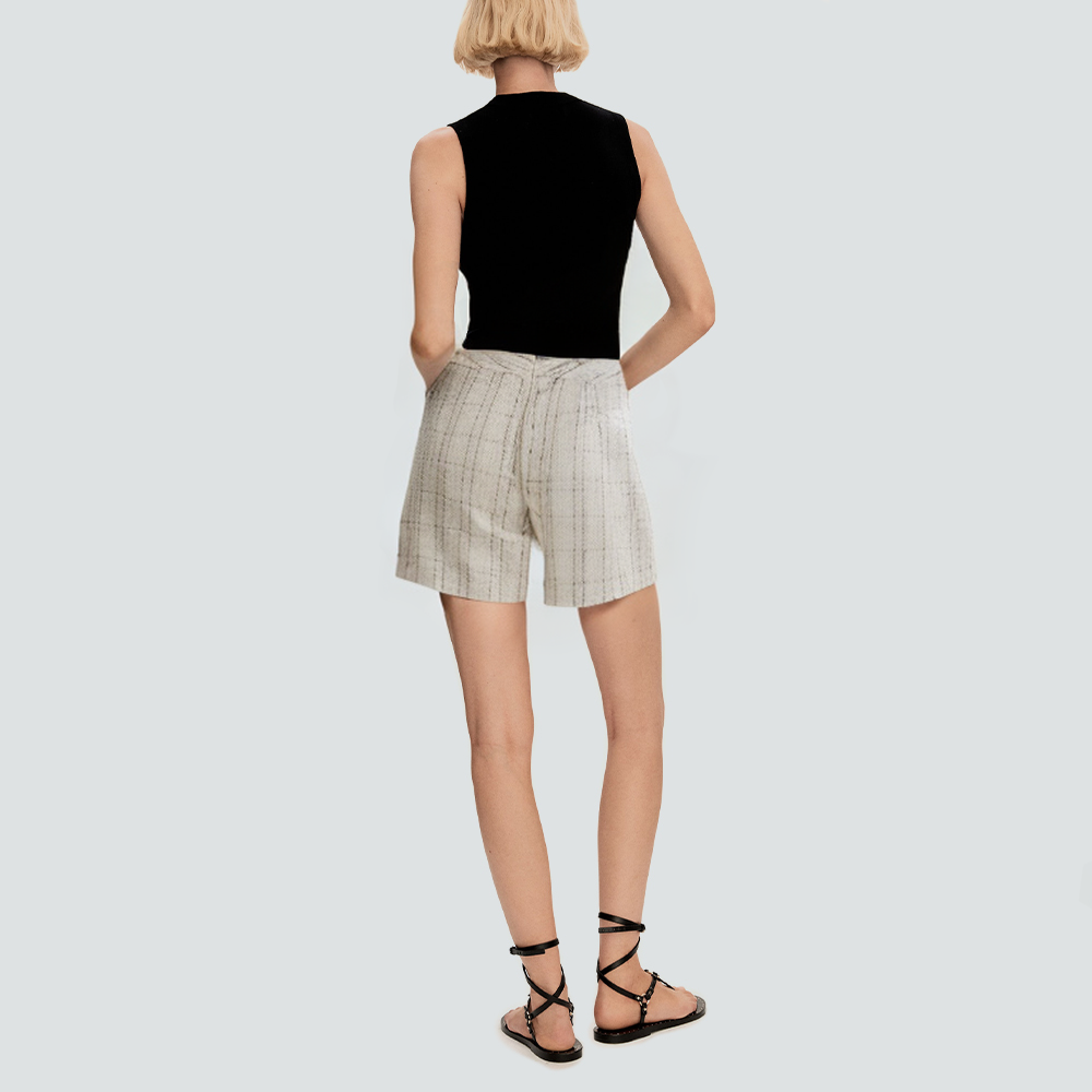 Women's plaid printed pleated casual shorts