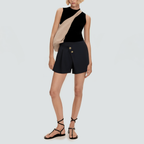 Asymmetrical front button side pleated women's shorts
