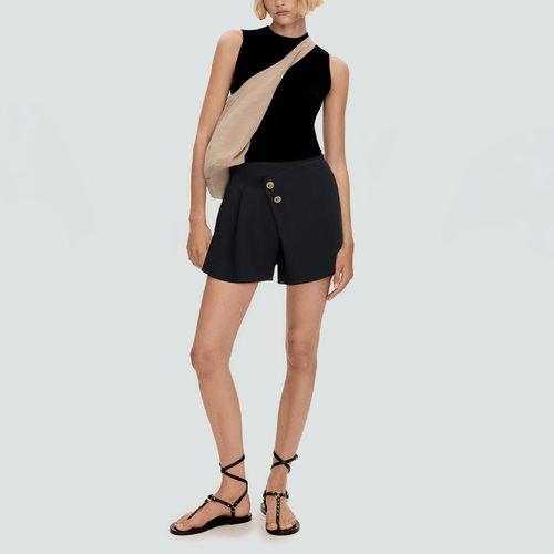 Asymmetrical front button side pleated women's shorts