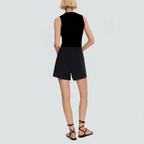 Asymmetrical front button side pleated women's shorts