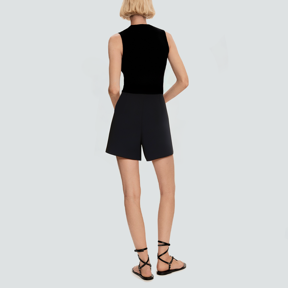 Asymmetrical front button side pleated women's shorts