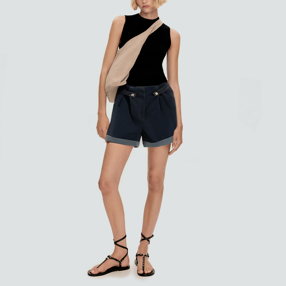 Blue front button casual women's denim shorts