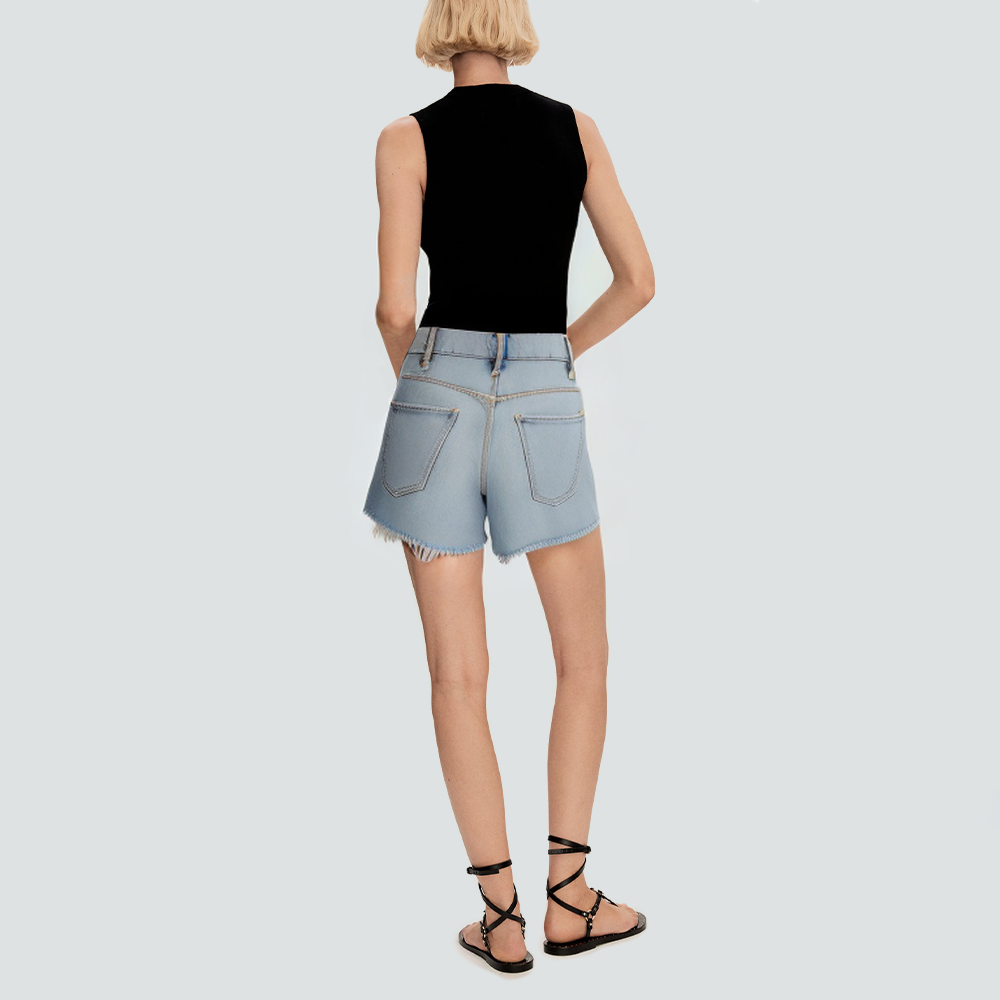 Blue beaded ripped women's denim shorts