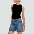 Blue washed side slit women's denim shorts