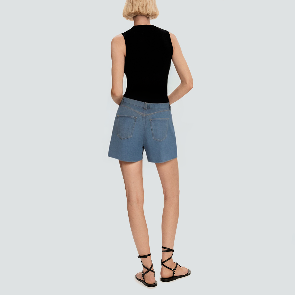 Blue washed side slit women's denim shorts