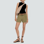 Green pleated casual women's shorts